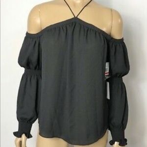 1. STATE Smocked Sleeve Cold Shoulder Blouse